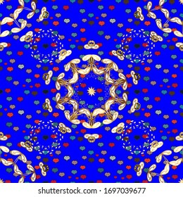 Esbozo, garabatos, en colores azul y marrón. Se puede utilizar para tarjetas de felicitación, invitaciones de boda, logotipo, impresión en tela. De estilo sencillo. Vector. Patrón de remolque sin problemas. Ornamento de rizo sin fin