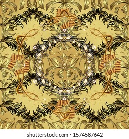 Sketch, doodle, scribble on yellow and neutral colors. Can be used for greeting cards, wedding invitations, logo, printing. Vector. Seamless swirl pattern. Endless curl ornament. In simple style.