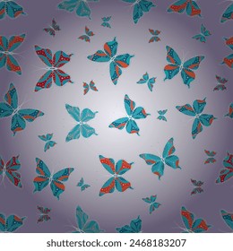Sketch, doodle, scribble. Seamless abstract floral background with butterflies. Endless. Vector. Fashion Fabric Design.