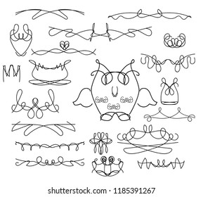 Sketch. Doodle, set, vignette, symbols. Owl.
