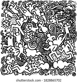 Sketch in Doodle Style. Group of Funny People . Vector Illustration for Cover Design.