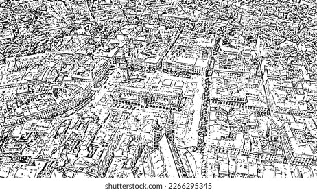 Sketch doodle style. Krakow, Poland. Main Square. Big city square of the 13th century. View of the historic center, Aerial View  