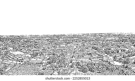 Sketch doodle style. Palmanova, Udine, Italy. An exemplary fortification project of its time was laid down in 1593, Aerial View  