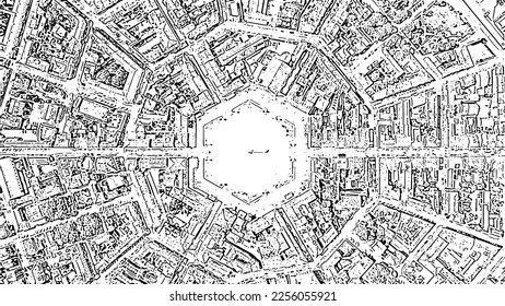 Sketch doodle style. Palmanova, Udine, Italy. An exemplary fortification project of its time was laid down in 1593, Aerial View  