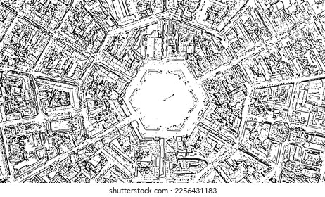 Sketch doodle style. Palmanova, Udine, Italy. An exemplary fortification project of its time was laid down in 1593, Aerial View  