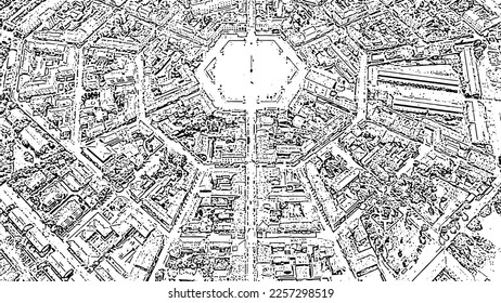 Sketch doodle style. Palmanova, Udine, Italy. An exemplary fortification project of its time was laid down in 1593, Aerial View  