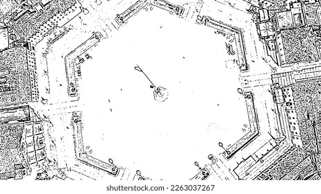 Sketch doodle style. Palmanova, Udine, Italy. An exemplary fortification project of its time was laid down in 1593, Aerial View  