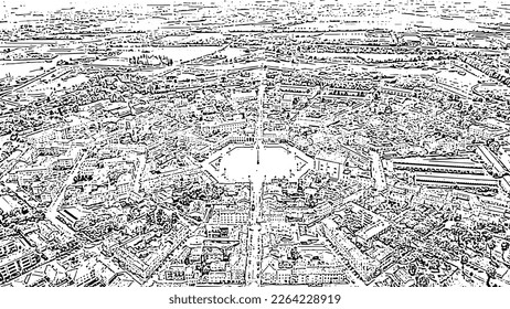 Sketch doodle style. Palmanova, Udine, Italy. An exemplary fortification project of its time was laid down in 1593, Aerial View  