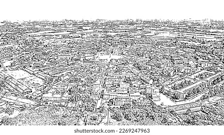 Sketch doodle style. Palmanova, Udine, Italy. An exemplary fortification project of its time was laid down in 1593, Aerial View  