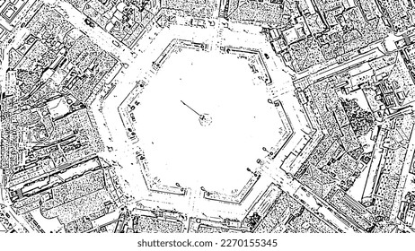 Sketch doodle style. Palmanova, Udine, Italy. An exemplary fortification project of its time was laid down in 1593, Aerial View  