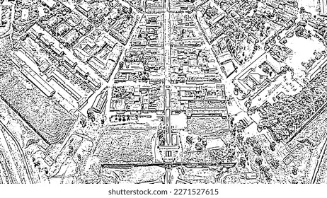 Sketch doodle style. Palmanova, Udine, Italy. An exemplary fortification project of its time was laid down in 1593, Aerial View  