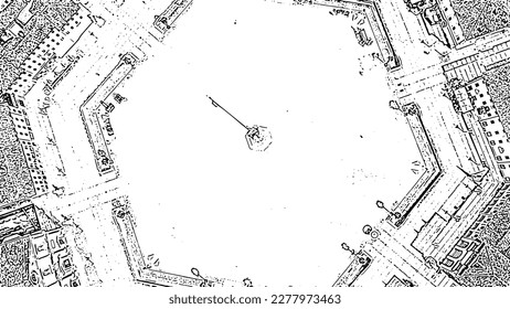 Sketch doodle style. Palmanova, Udine, Italy. An exemplary fortification project of its time was laid down in 1593, Aerial View  