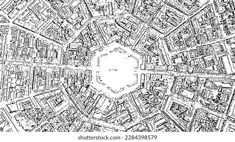 Sketch doodle style. Palmanova, Udine, Italy. An exemplary fortification project of its time was laid down in 1593, Aerial View  