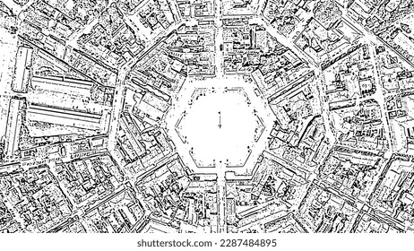 Sketch doodle style. Palmanova, Udine, Italy. An exemplary fortification project of its time was laid down in 1593, Aerial View  