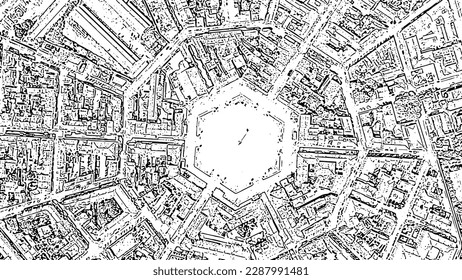 Sketch doodle style. Palmanova, Udine, Italy. An exemplary fortification project of its time was laid down in 1593, Aerial View  