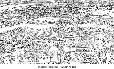 Sketch doodle style. Palmanova, Udine, Italy. An exemplary fortification project of its time was laid down in 1593, Aerial View  