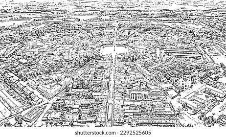 Sketch doodle style. Palmanova, Udine, Italy. An exemplary fortification project of its time was laid down in 1593, Aerial View  