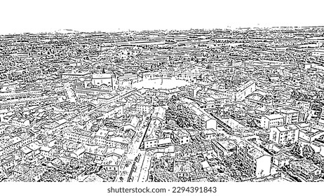 Sketch doodle style. Palmanova, Udine, Italy. An exemplary fortification project of its time was laid down in 1593, Aerial View  