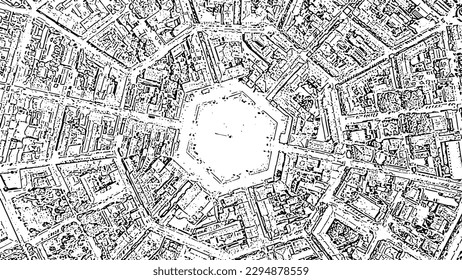 Sketch doodle style. Palmanova, Udine, Italy. An exemplary fortification project of its time was laid down in 1593, Aerial View  