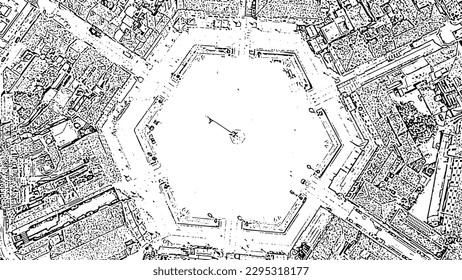 Sketch doodle style. Palmanova, Udine, Italy. An exemplary fortification project of its time was laid down in 1593, Aerial View  