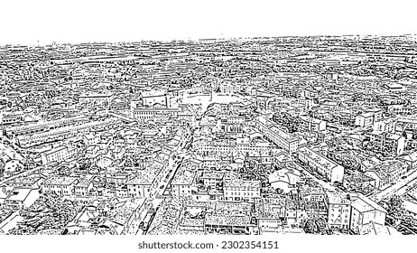 Sketch doodle style. Palmanova, Udine, Italy. An exemplary fortification project of its time was laid down in 1593, Aerial View  