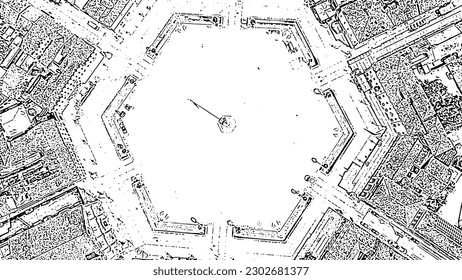 Sketch doodle style. Palmanova, Udine, Italy. An exemplary fortification project of its time was laid down in 1593, Aerial View  