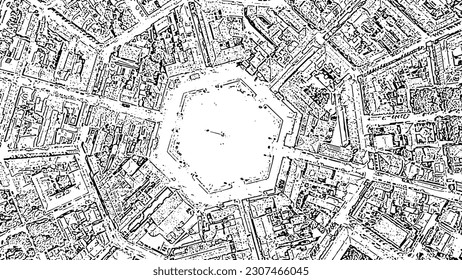 Sketch doodle style. Palmanova, Udine, Italy. An exemplary fortification project of its time was laid down in 1593, Aerial View  