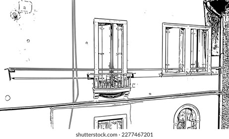 Sketch doodle style. Venice, Italy. Panoramic view of the historic center of Venice. sunny day, Aerial View  