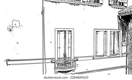 Sketch doodle style. Venice, Italy. Panoramic view of the historic center of Venice. sunny day, Aerial View  