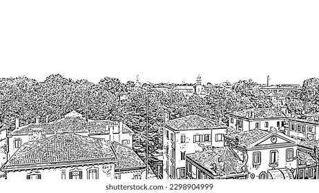 Sketch doodle style. Venice, Italy. Panoramic view of the historic center of Venice. sunny day, Aerial View  