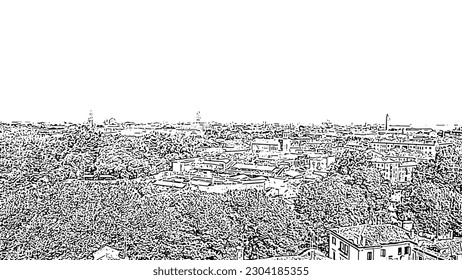 Sketch doodle style. Venice, Italy. Panoramic view of the historic center of Venice. sunny day, Aerial View  