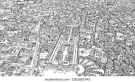 Sketch doodle style. Vienna, Austria. Belvedere is a baroque palace complex in Vienna. Built by Lucas von Hildebrandt at the beginning of the 18th century, Aerial View  