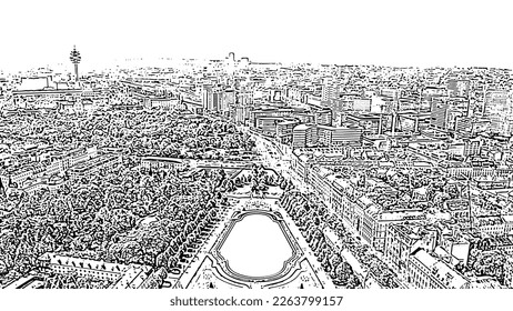 Sketch doodle style. Vienna, Austria. Belvedere is a baroque palace complex in Vienna. Built by Lucas von Hildebrandt at the beginning of the 18th century, Aerial View  