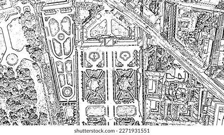 Sketch doodle style. Vienna, Austria. Belvedere is a baroque palace complex in Vienna. Built by Lucas von Hildebrandt at the beginning of the 18th century, Aerial View  