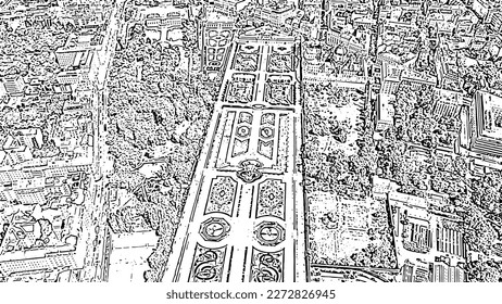 Sketch doodle style. Vienna, Austria. Belvedere is a baroque palace complex in Vienna. Built by Lucas von Hildebrandt at the beginning of the 18th century, Aerial View  