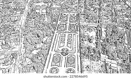 Sketch doodle style. Vienna, Austria. Belvedere is a baroque palace complex in Vienna. Built by Lucas von Hildebrandt at the beginning of the 18th century, Aerial View  
