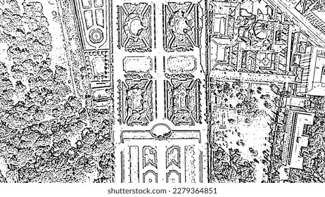 Sketch doodle style. Vienna, Austria. Belvedere is a baroque palace complex in Vienna. Built by Lucas von Hildebrandt at the beginning of the 18th century, Aerial View  