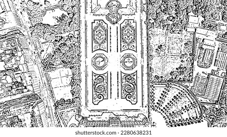 Sketch doodle style. Vienna, Austria. Belvedere is a baroque palace complex in Vienna. Built by Lucas von Hildebrandt at the beginning of the 18th century, Aerial View  