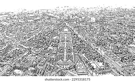 Sketch doodle style. Vienna, Austria. Belvedere is a baroque palace complex in Vienna. Built by Lucas von Hildebrandt at the beginning of the 18th century, Aerial View   svg