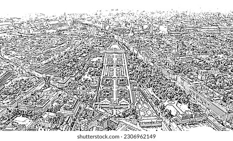 Sketch doodle style. Vienna, Austria. Belvedere is a baroque palace complex in Vienna. Built by Lucas von Hildebrandt at the beginning of the 18th century, Aerial View   svg