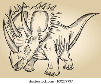 Dibujo Doodle Triceratops Dinosaur Vector Ilustración Arte