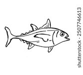 Sketch Doodle of Tuna Fish on white background. Doodle style. Vector illustration