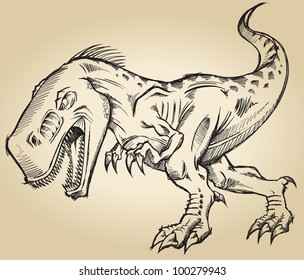 Sketch Doodle Tyrannosaurus Dinosaur T-Rex Vector Illustration Art