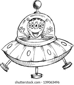 Sketch Doodle UFO Alien Vector Art