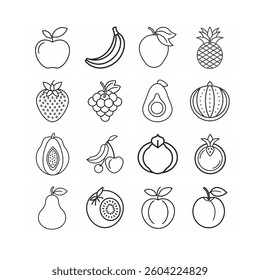 Sketch doodle vector fruits. Strawberry, blueberry watermelon, peach, pear. Banana, pomegranate, apple, orange, papaya, mango, pineapple, Cherry, Grapes, Kiwi, plum hand drawn fruit Vector illustrator
