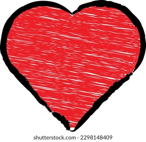 Esbozo y doodle ilustración vectorial de un corazón rojo. Corazón con relleno infantil.