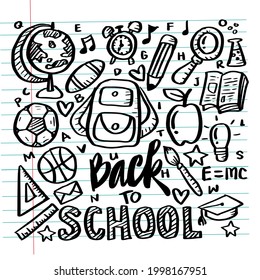 Sketch doodles back to school background on note paper.

