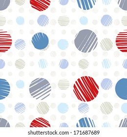 Sketch dots seamless pattern, pale colored vector background.