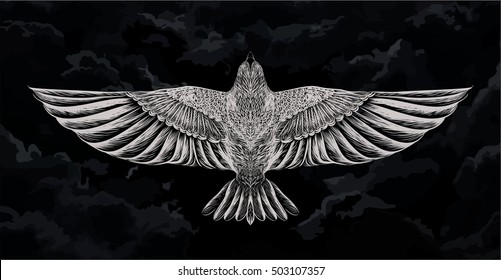 Sketch of dove. Vector isolated illustration. Boho chic. Print for t-shirt.