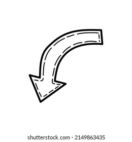 Esbozo de flecha abajo. Icono de doodle dibujado a mano. Símbolo de signo. Vector.